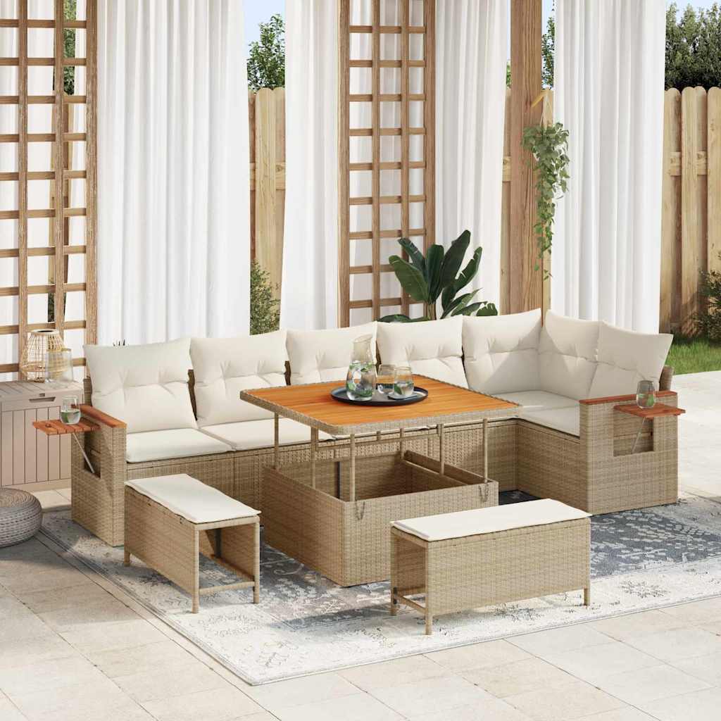 Havesofa Sæt 11 stk. 9-Antal sæder Beige og creme polyrattan