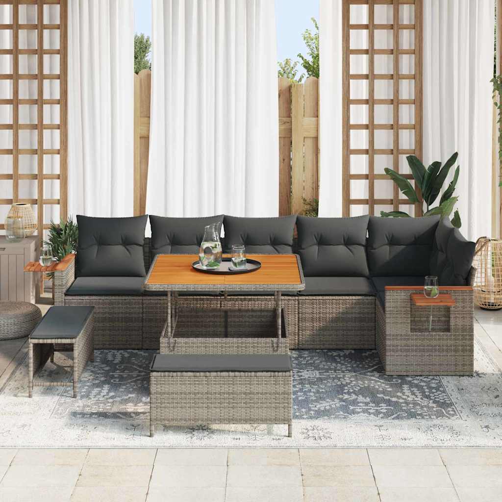 Havesofa Sæt med pude 11 pcs Grå polyrattan