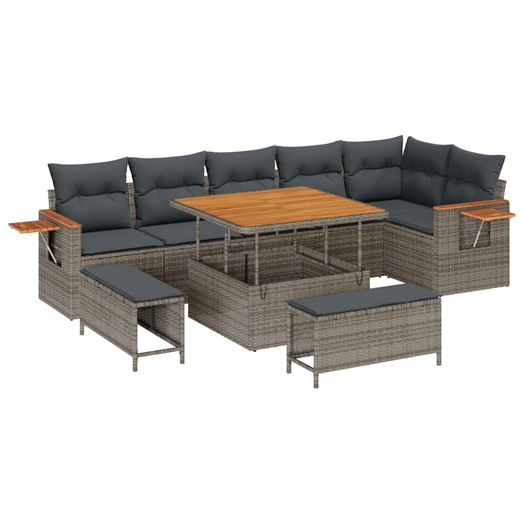 Havesofa Sæt med pude 11 pcs Grå polyrattan