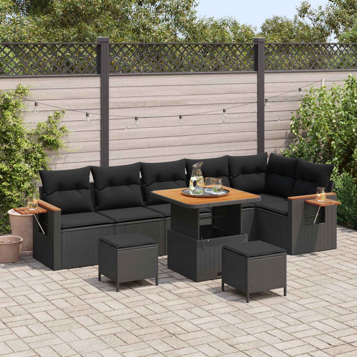 Havesofa Sæt med pude 11 pcs Sort polyrattan