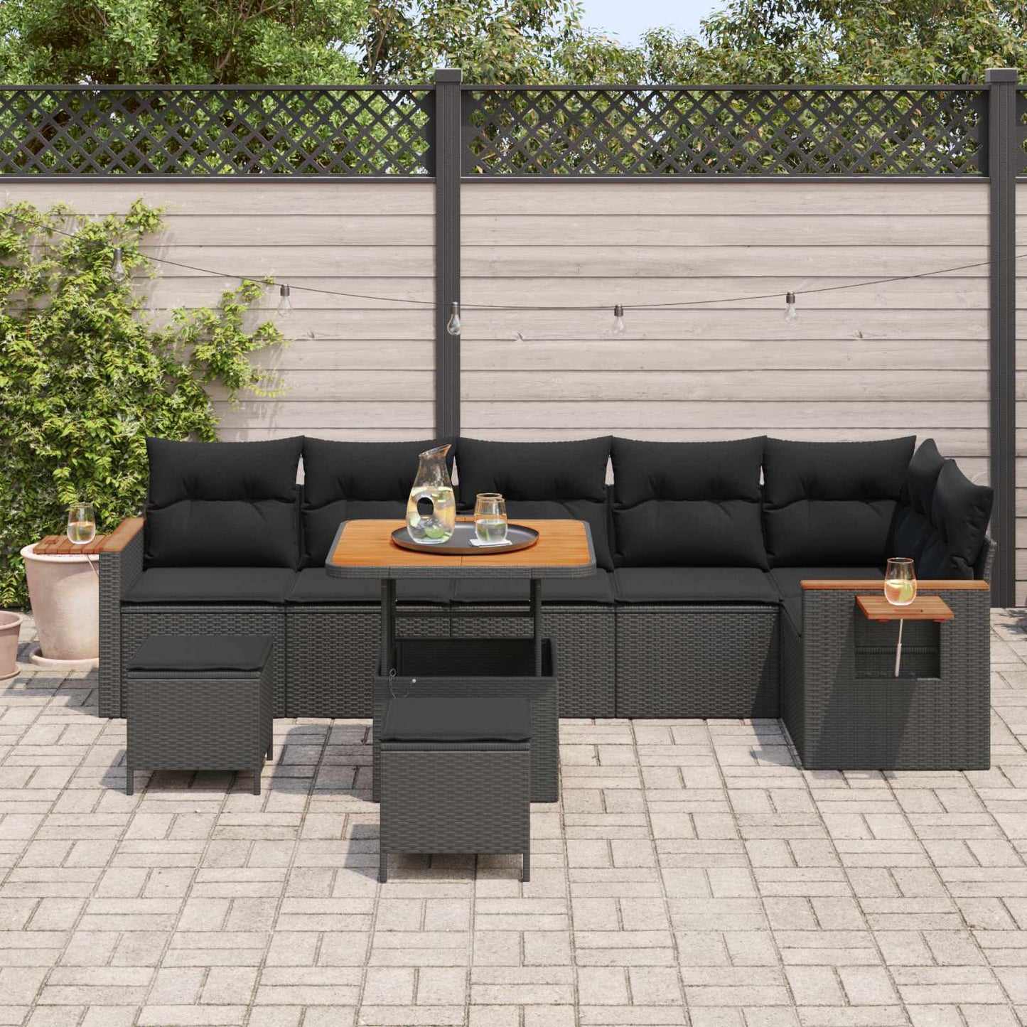 Havesofa Sæt med pude 11 pcs Sort polyrattan