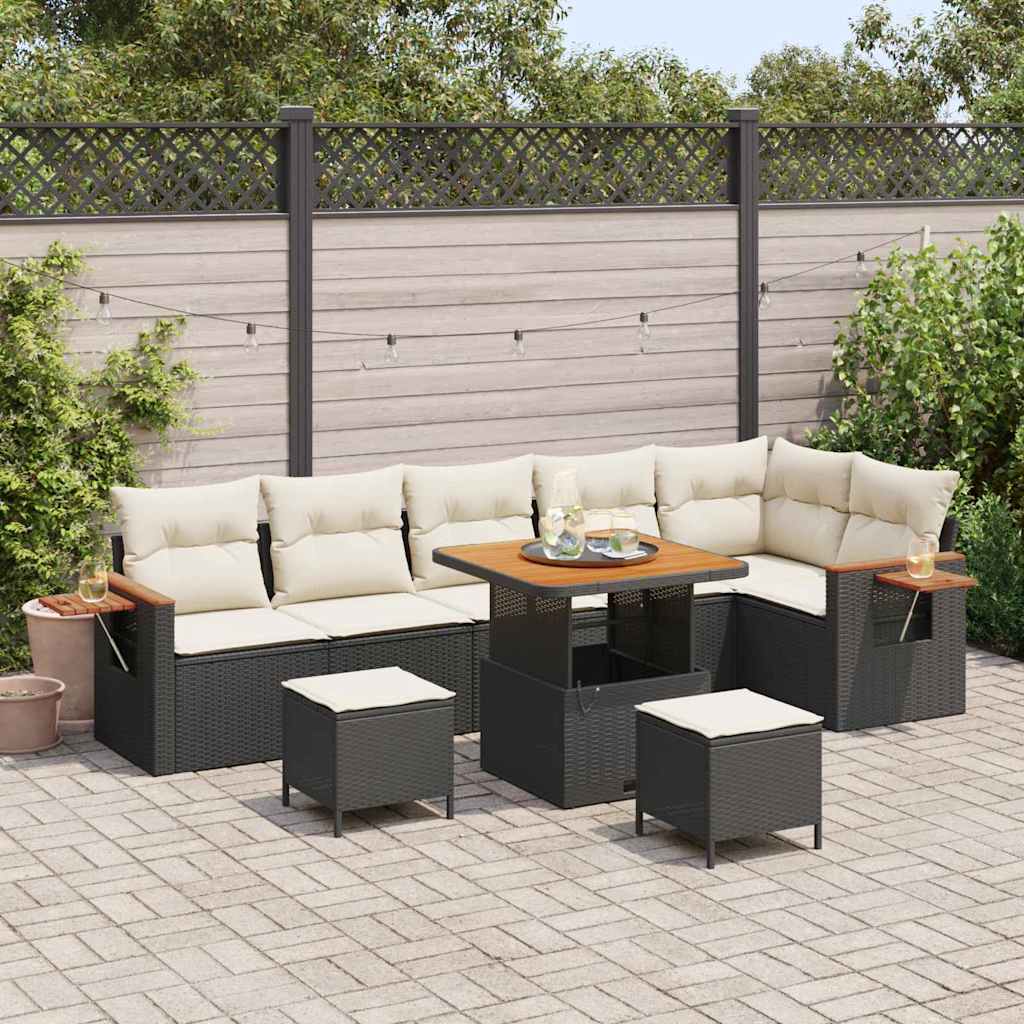 Havesofa Sæt med pude 11 pcs Sort og Cream polyrattan