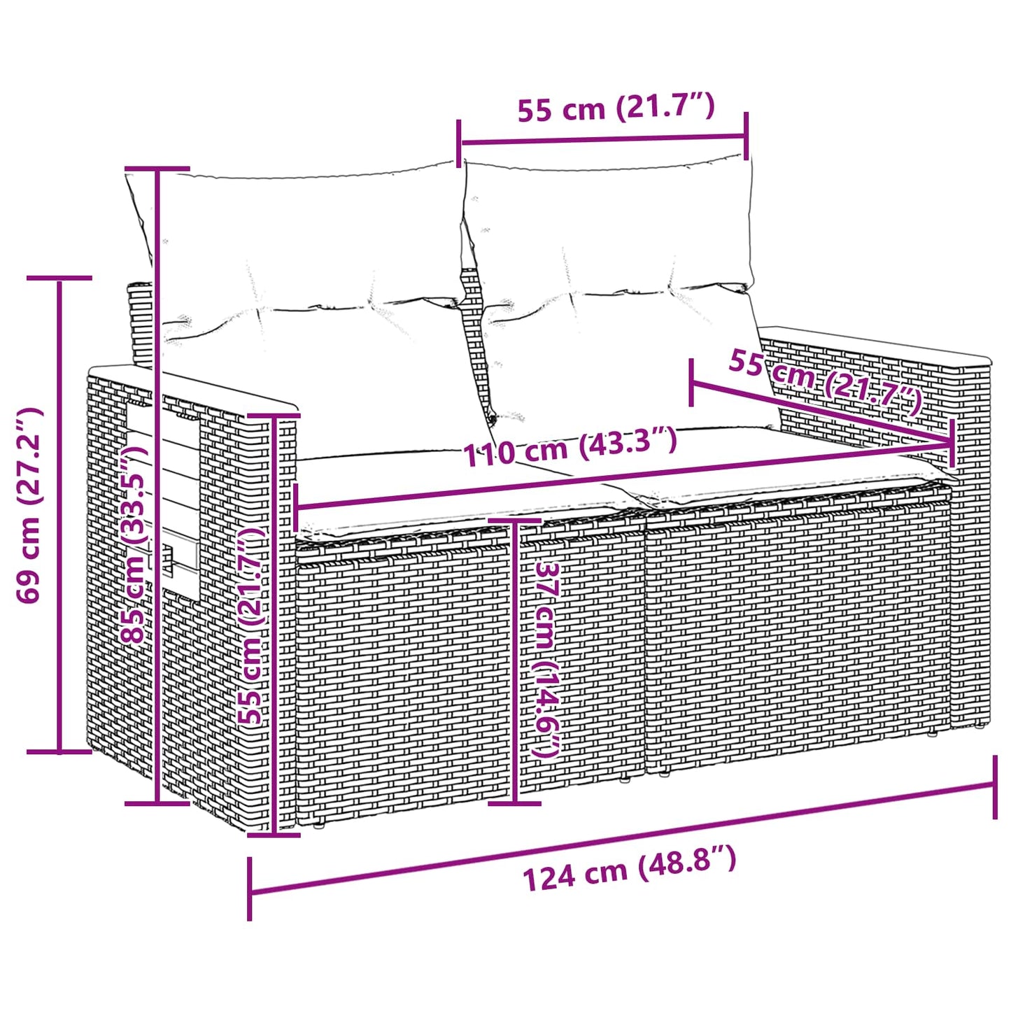 Havesofa Sæt med pude 11 pcs Sort polyrattan
