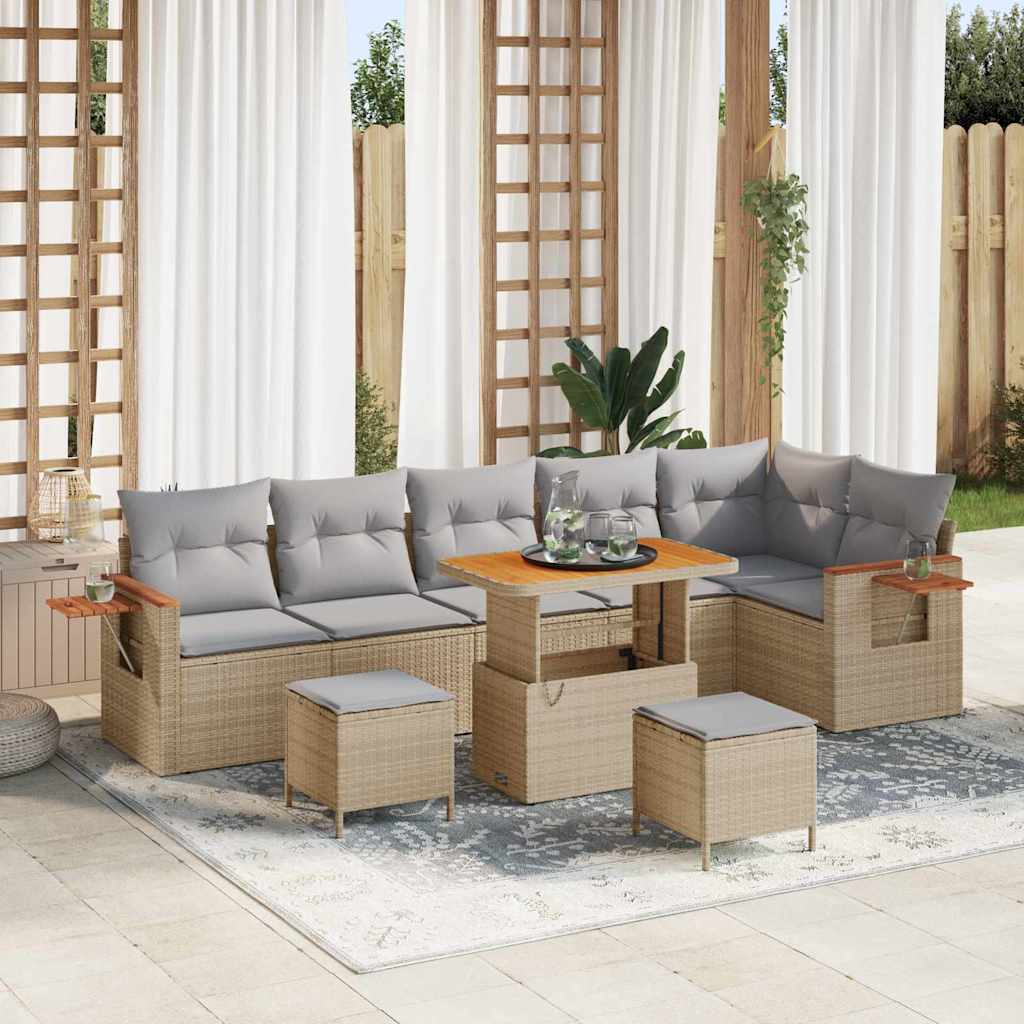 Havesofa Sæt med pude 11 pcs Beige og lys grå polyrattan