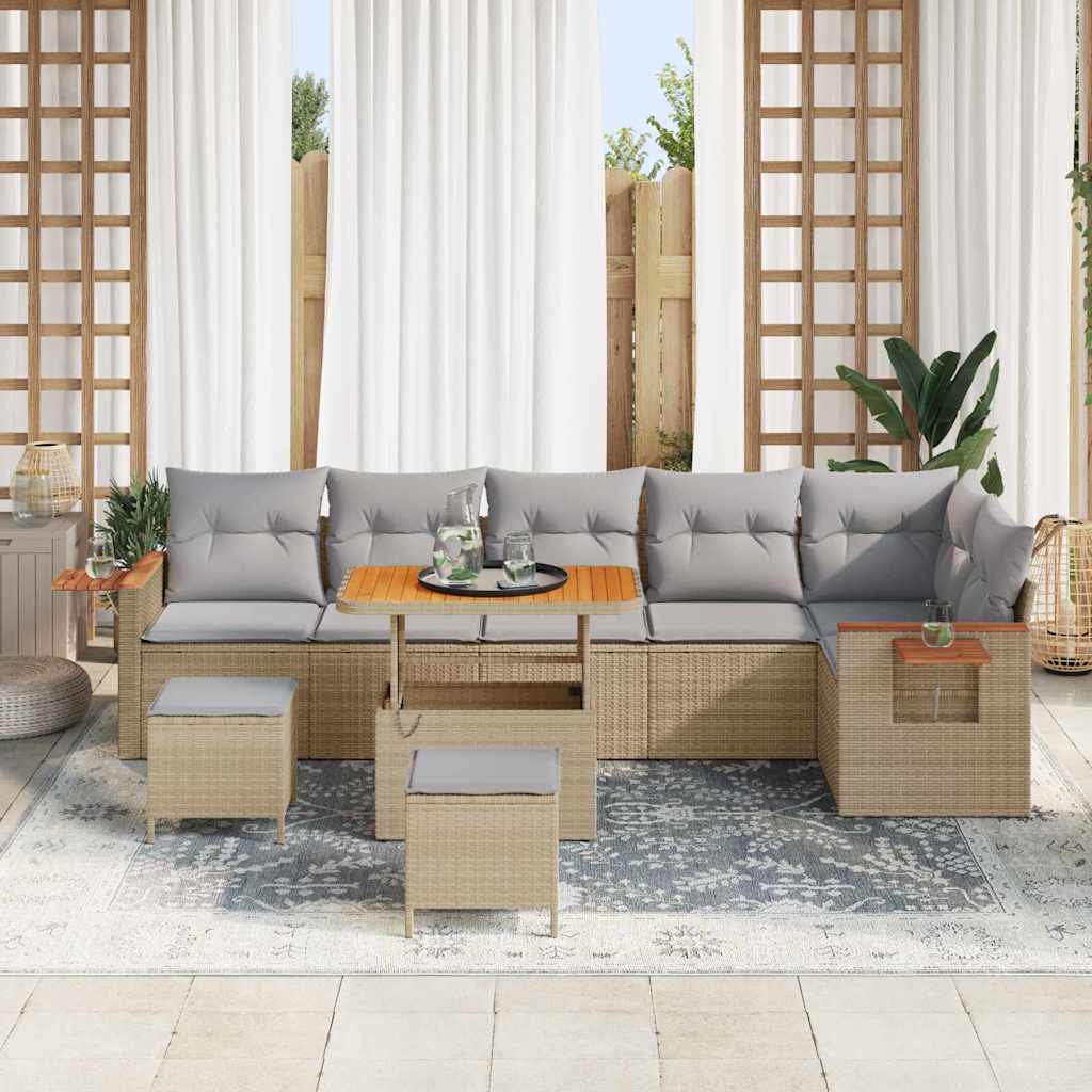 Havesofa Sæt med pude 11 pcs Beige og lys grå polyrattan