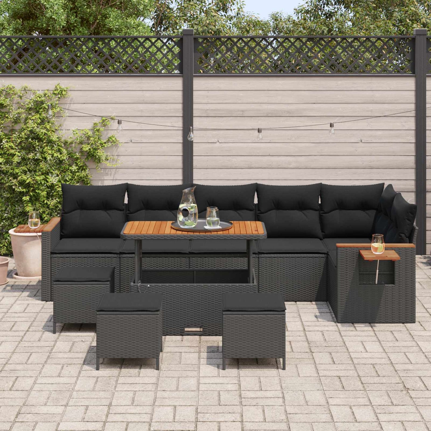 Havesofa Sæt med pude 12 pcs Sort polyrattan