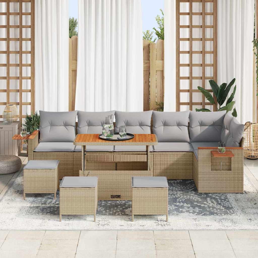 Havesofa Sæt med pude 12 pcs Beige og lys grå polyrattan