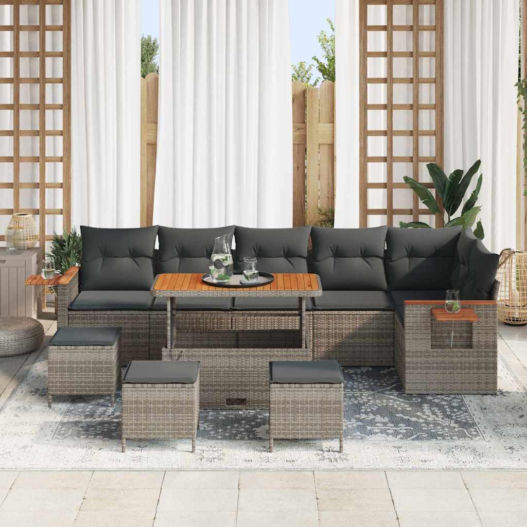 Havesofa Sæt med pude 12 pcs Grå polyrattan