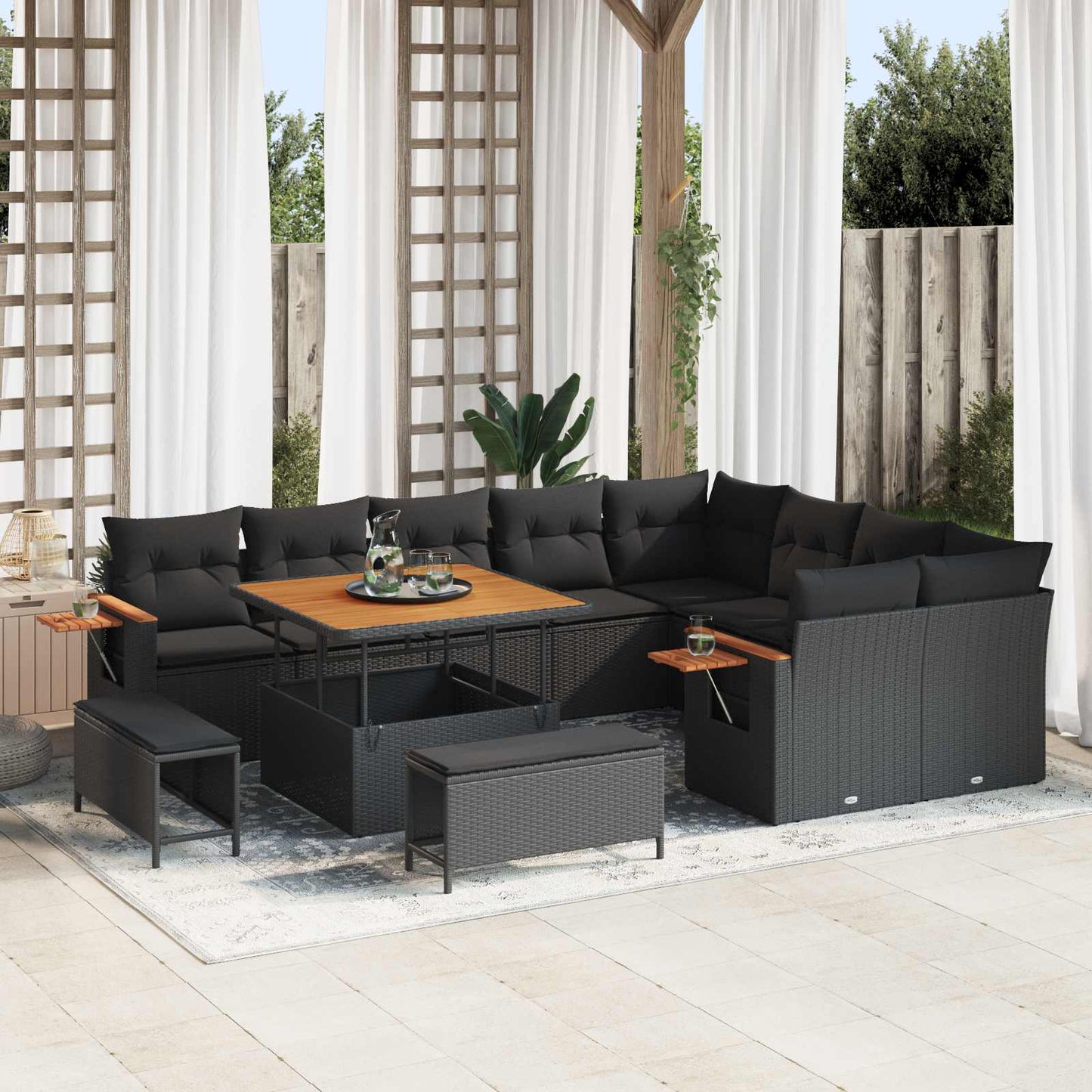 Havesofa Sæt med pude 13 pcs Sort polyrattan