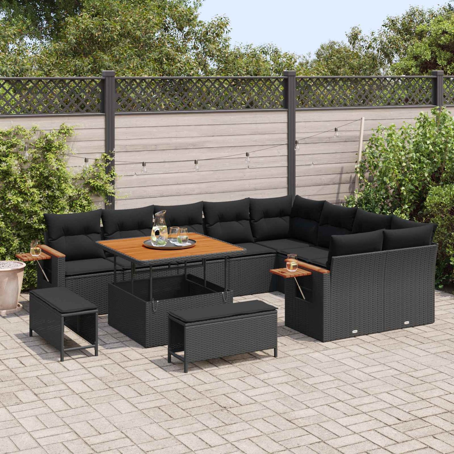 Havesofa Sæt med pude 13 pcs Sort polyrattan