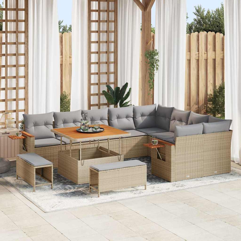 Havesofa Sæt med pude 13 pcs Beige og lys grå polyrattan