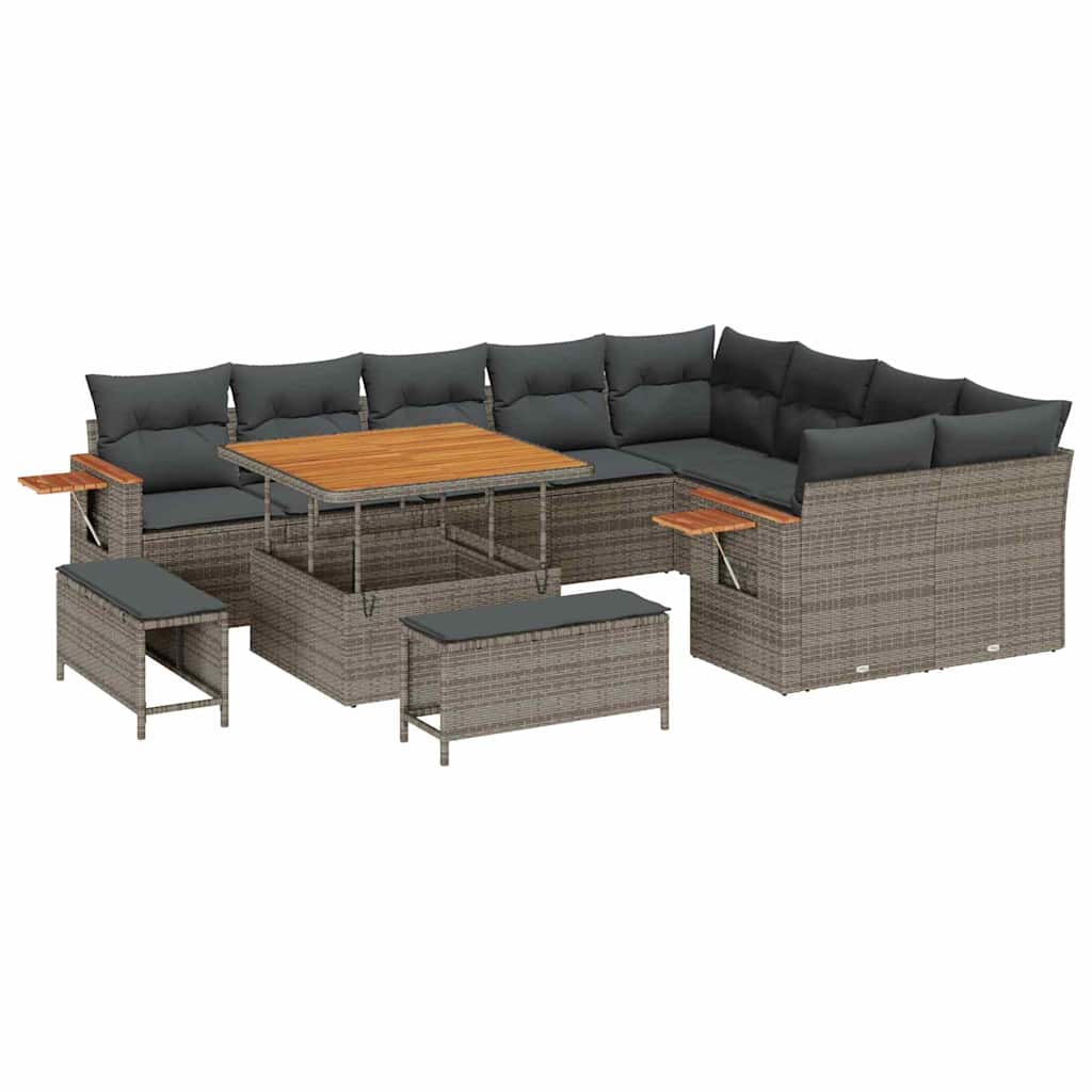 Havesofa Sæt med pude 13 pcs Grå polyrattan