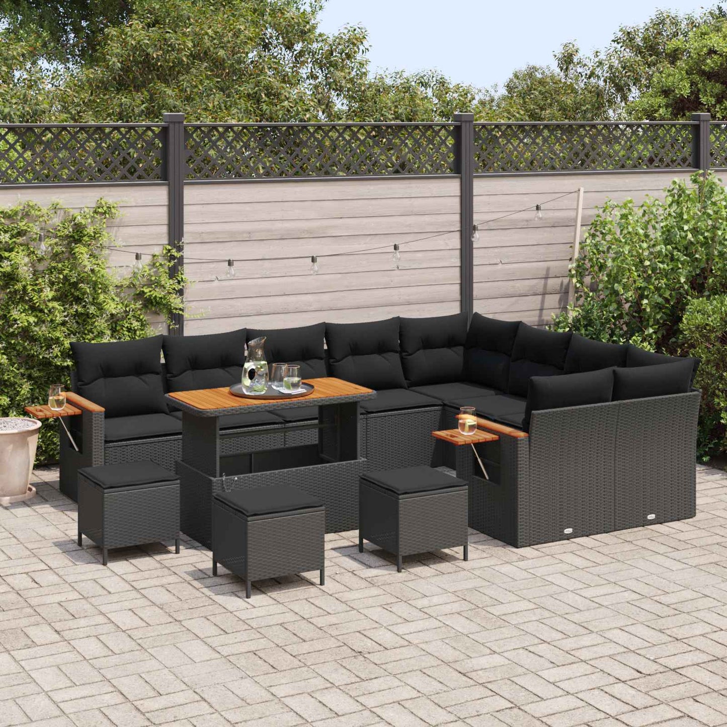 Havesofa Sæt med pude 14 pcs Sort polyrattan