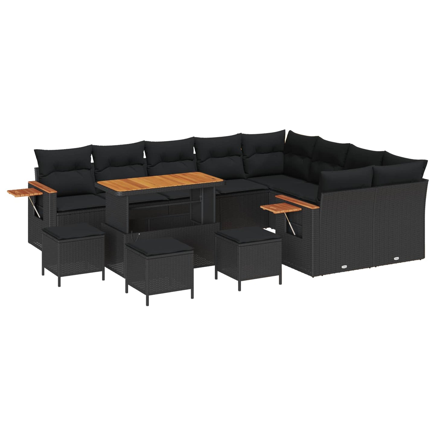 Havesofa Sæt med pude 14 pcs Sort polyrattan