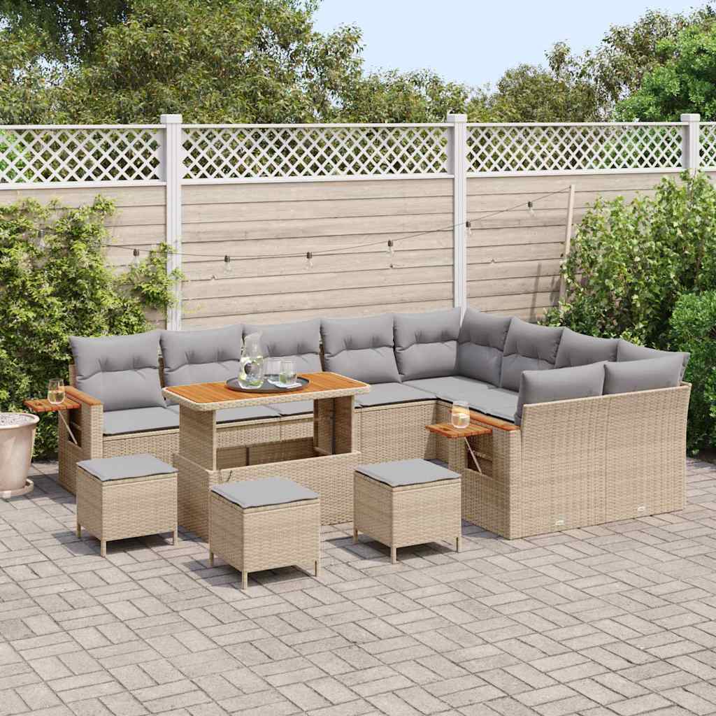 Havesofa Sæt med pude 14 pcs Beige og lys grå polyrattan