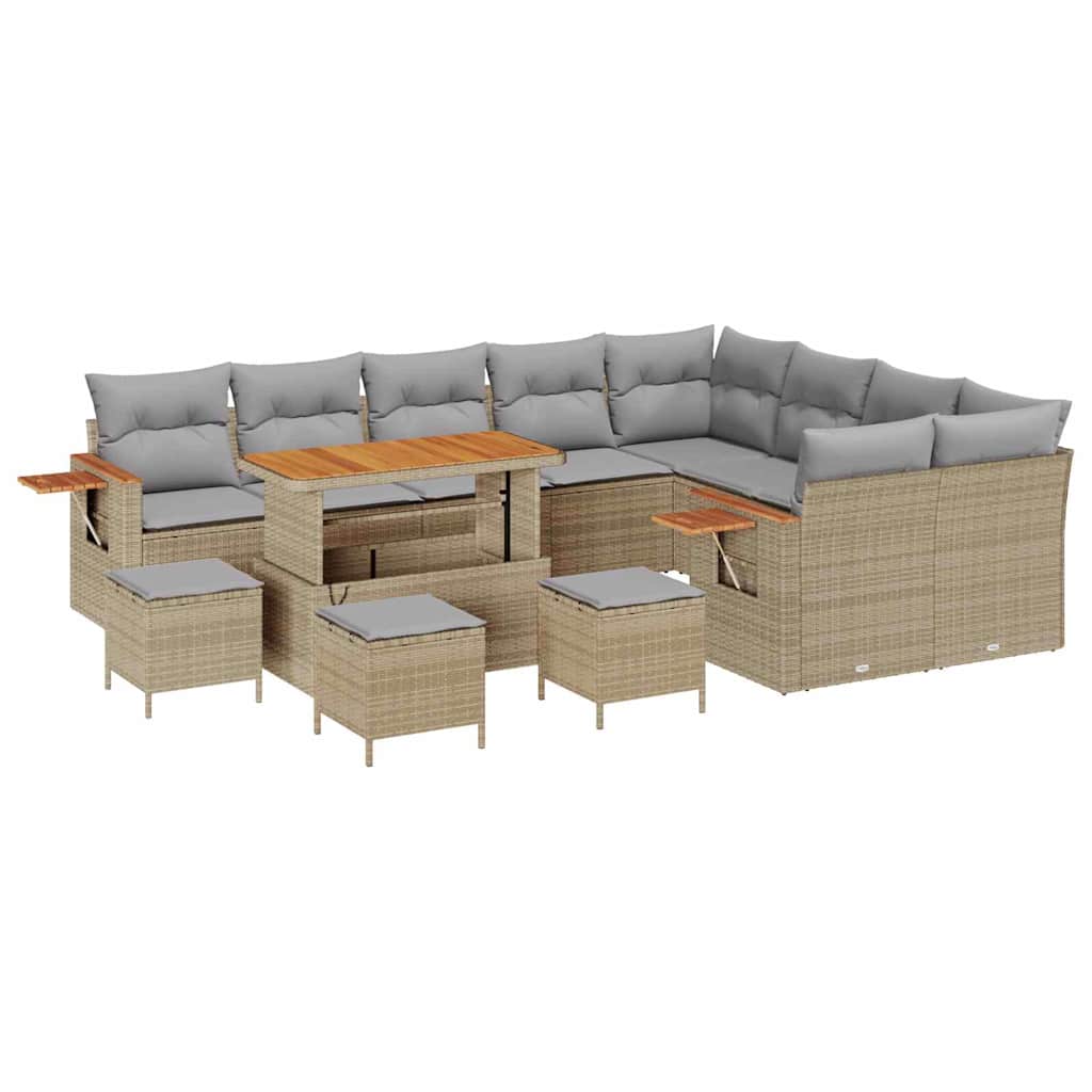 Havesofa Sæt med pude 14 pcs Beige og lys grå polyrattan