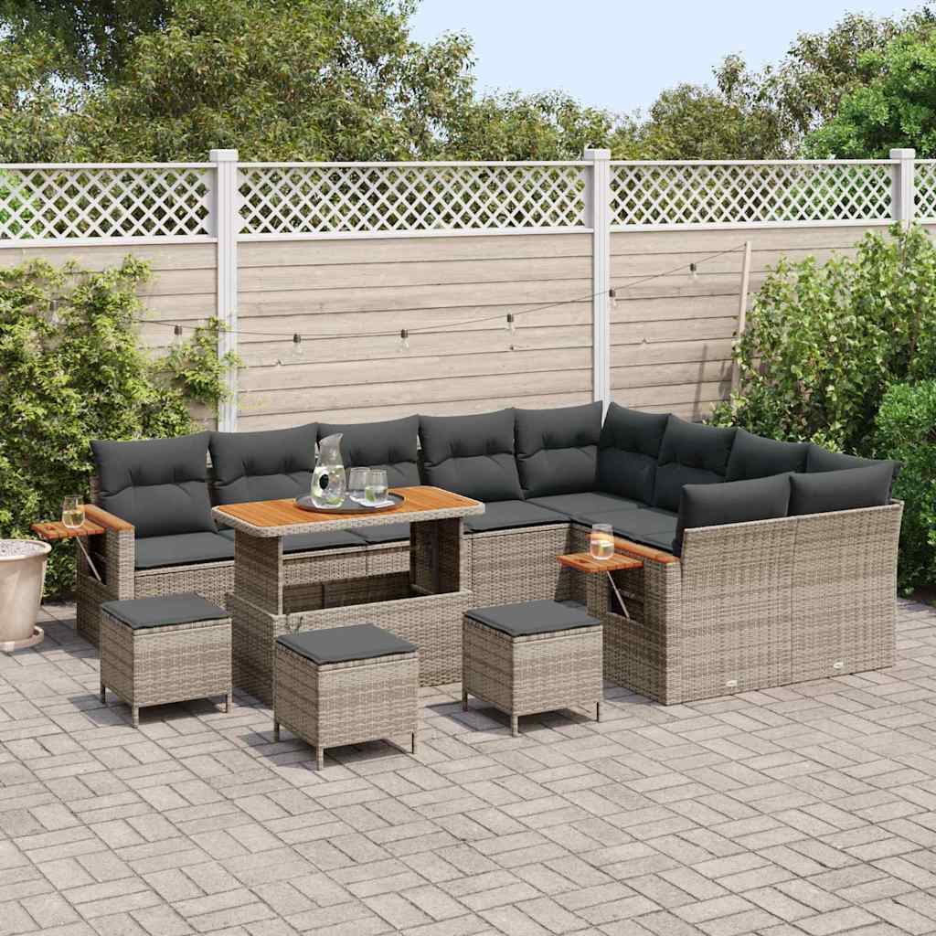 Havesofa Sæt med pude 14 pcs Grå polyrattan