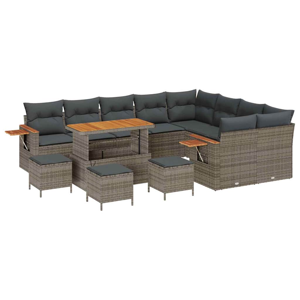 Havesofa Sæt med pude 14 pcs Grå polyrattan