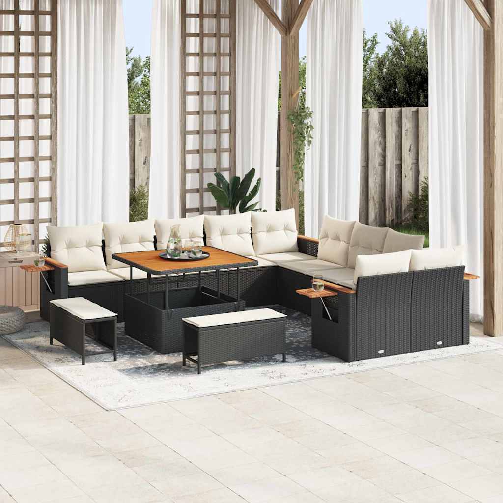 Havesofa Sæt med pude 17 pcs Sort og Cream polyrattan