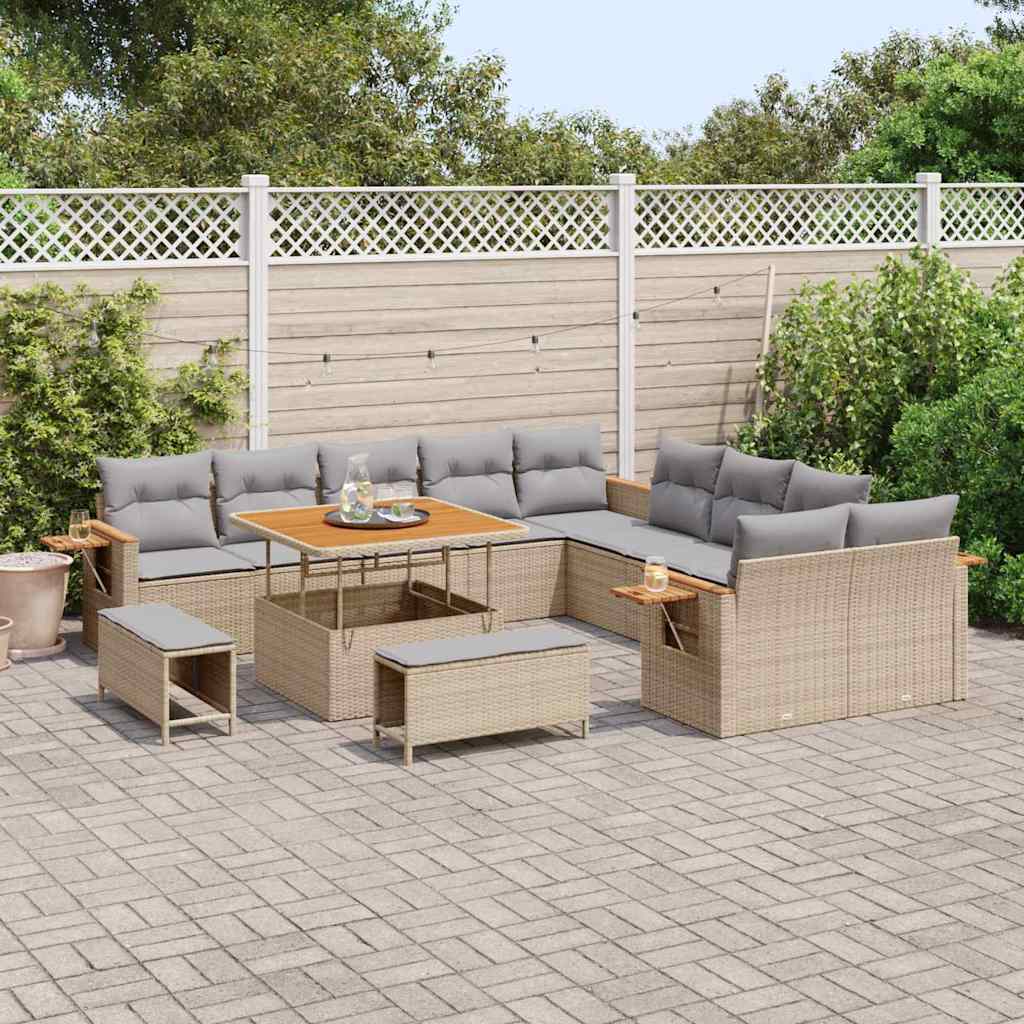 Havesofa Sæt med pude 17 pcs Beige og lys grå polyrattan