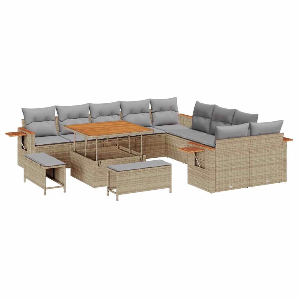 Havesofa Sæt med pude 17 pcs Beige og lys grå polyrattan