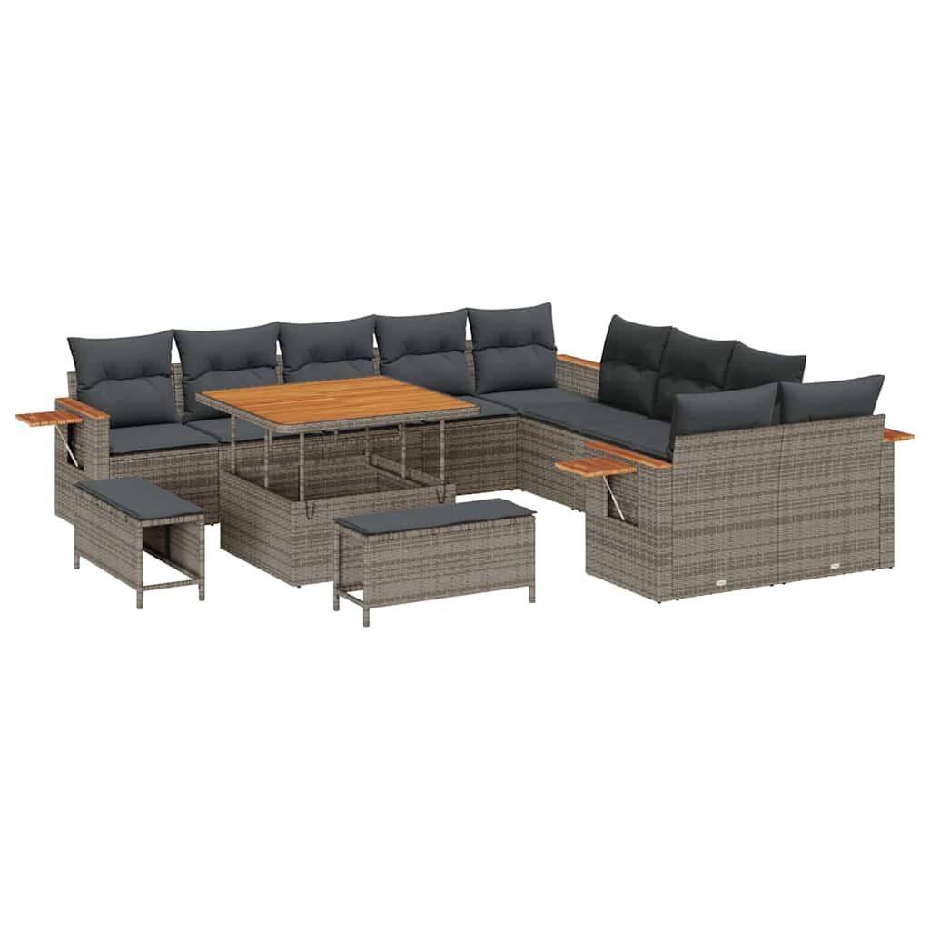 Havesofa Sæt med pude 17 pcs Grå polyrattan