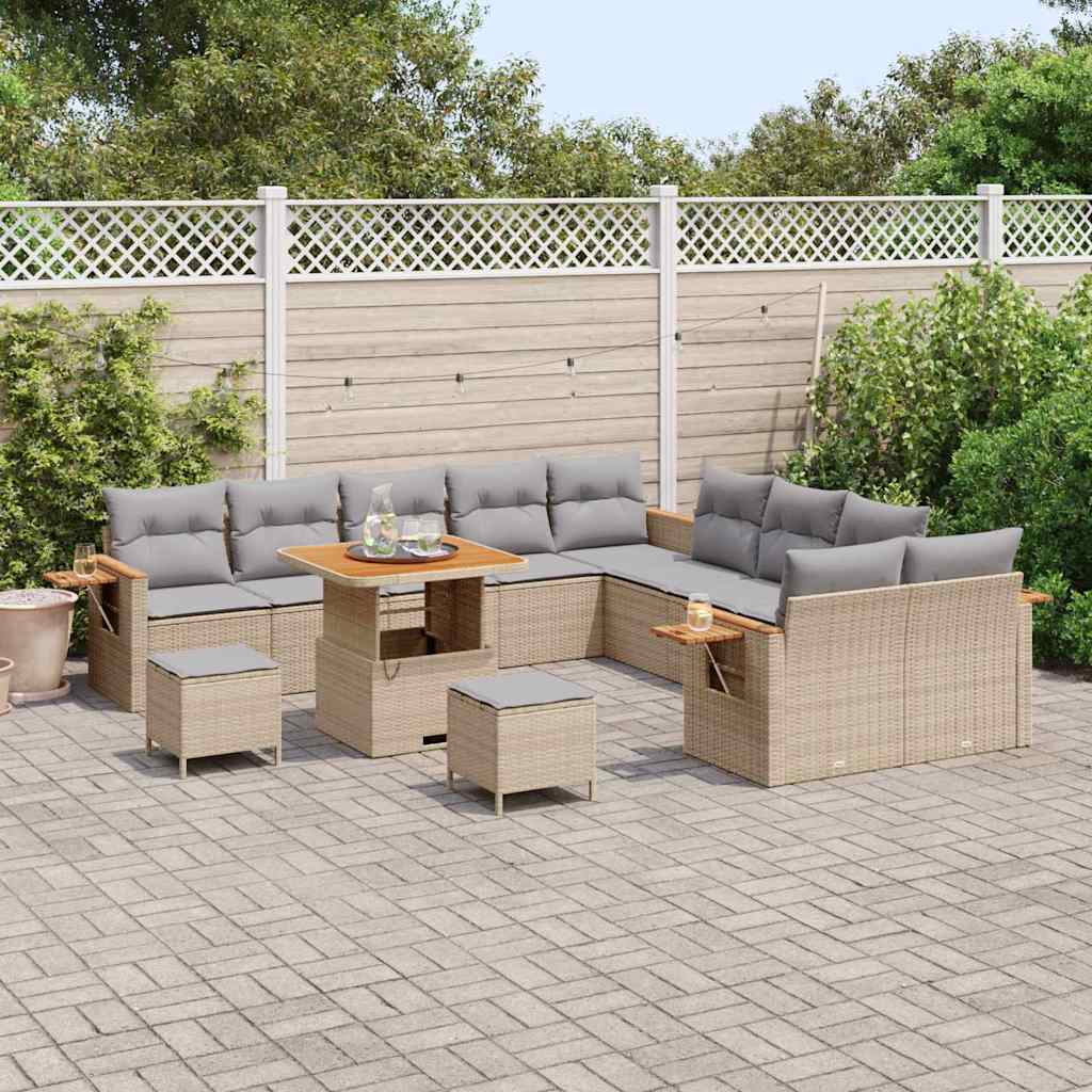 Havesofa Sæt med pude 17 pcs Beige og lys grå polyrattan