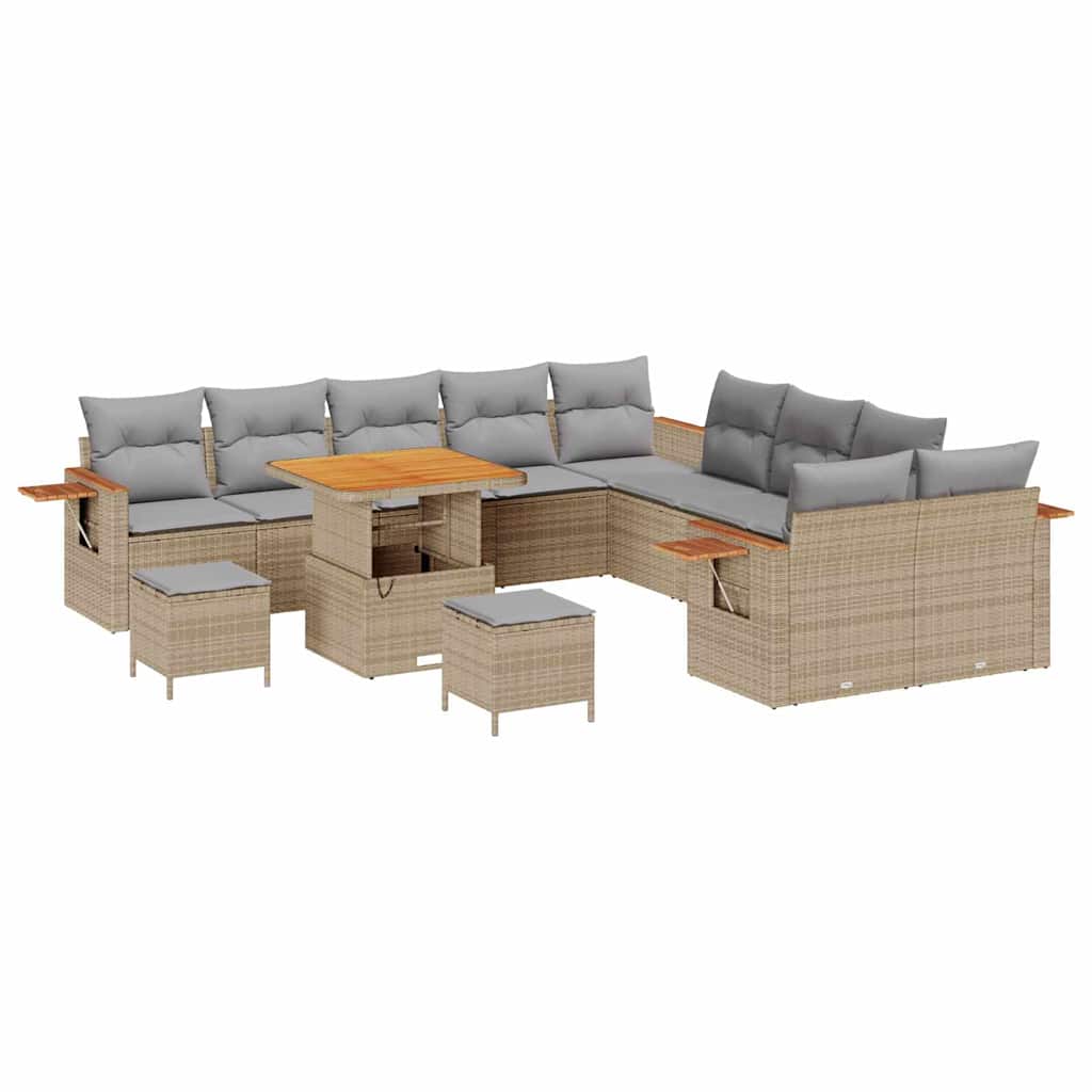 Havesofa Sæt med pude 17 pcs Beige og lys grå polyrattan
