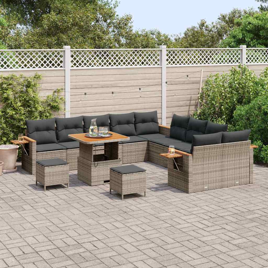 Havesofa Sæt med pude 17 pcs Grå polyrattan