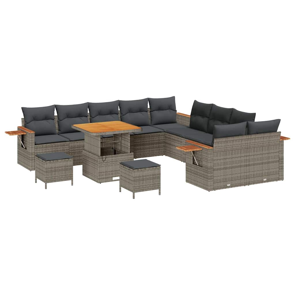 Havesofa Sæt med pude 17 pcs Grå polyrattan