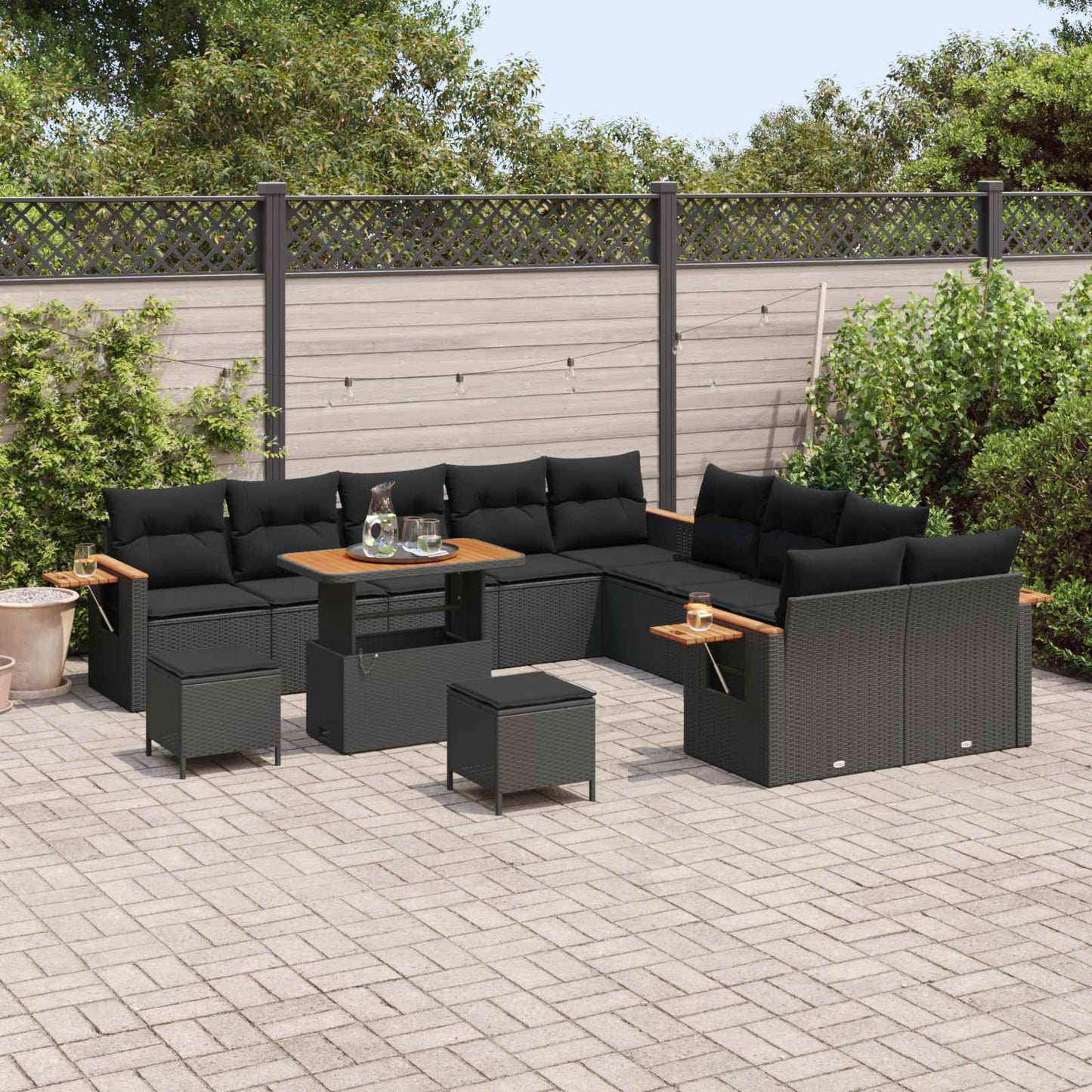Havesofa Sæt med pude 17 pcs Sort polyrattan