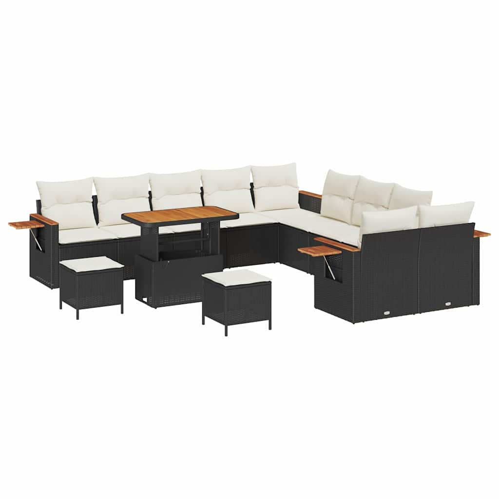 Havesofa Sæt med pude 17 pcs Sort og Cream polyrattan