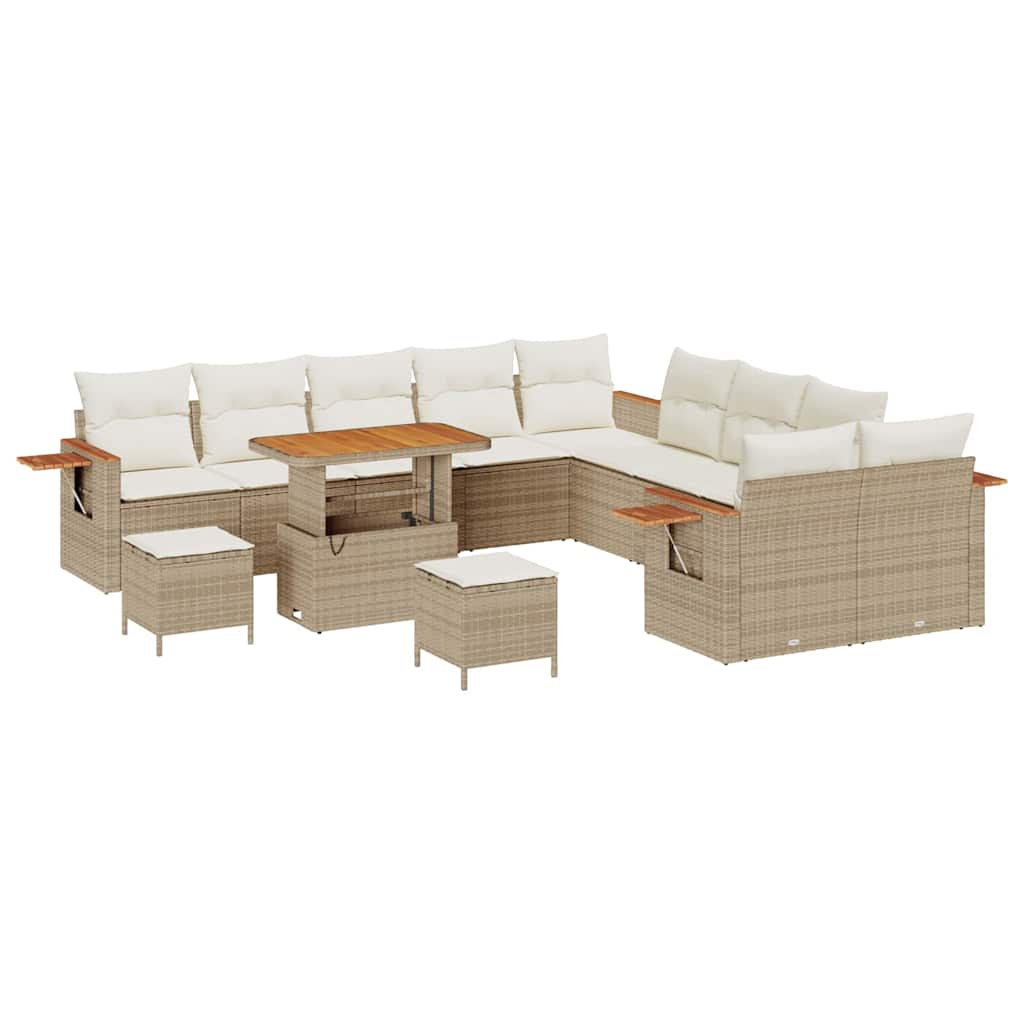 Havesofa Sæt med pude 17 pcs Beige og creme polyrattan