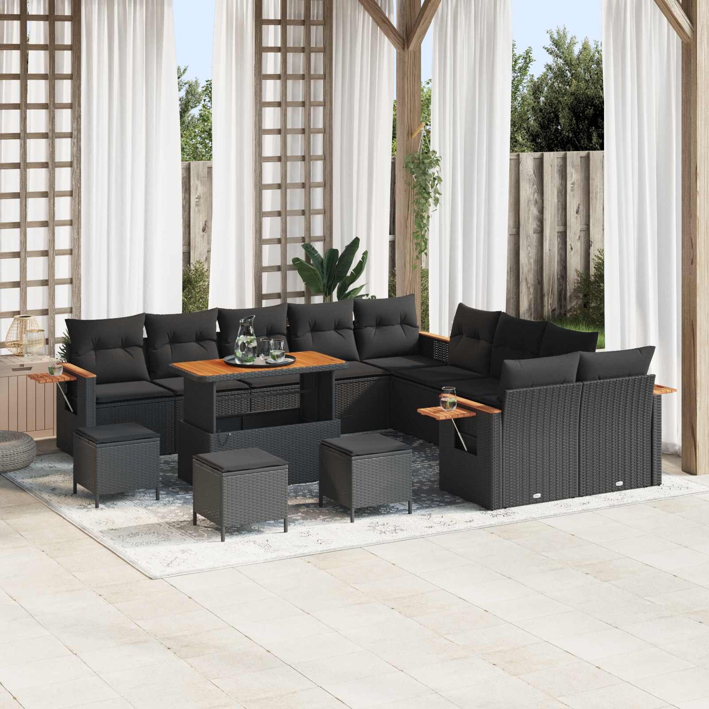 Havesofa Sæt med pude 18 pcs Sort polyrattan