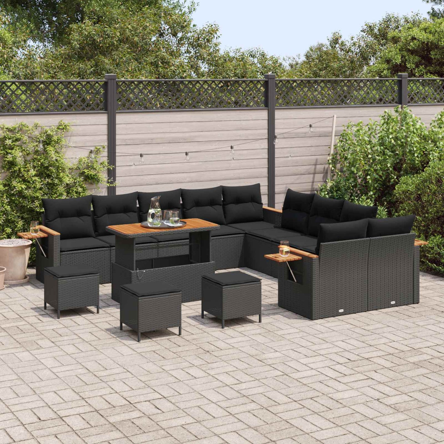 Havesofa Sæt med pude 18 pcs Sort polyrattan