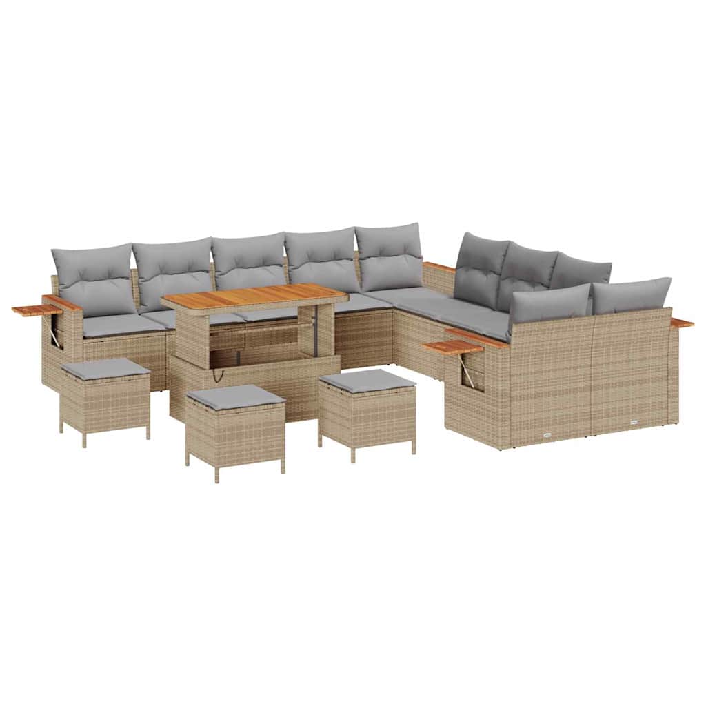 Havesofa Sæt med pude 18 pcs Beige og lys grå polyrattan