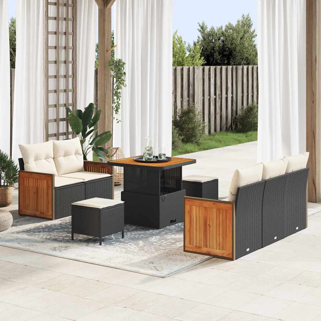 Havesofa Sæt med pude 10 pcs Sort og Cream polyrattan