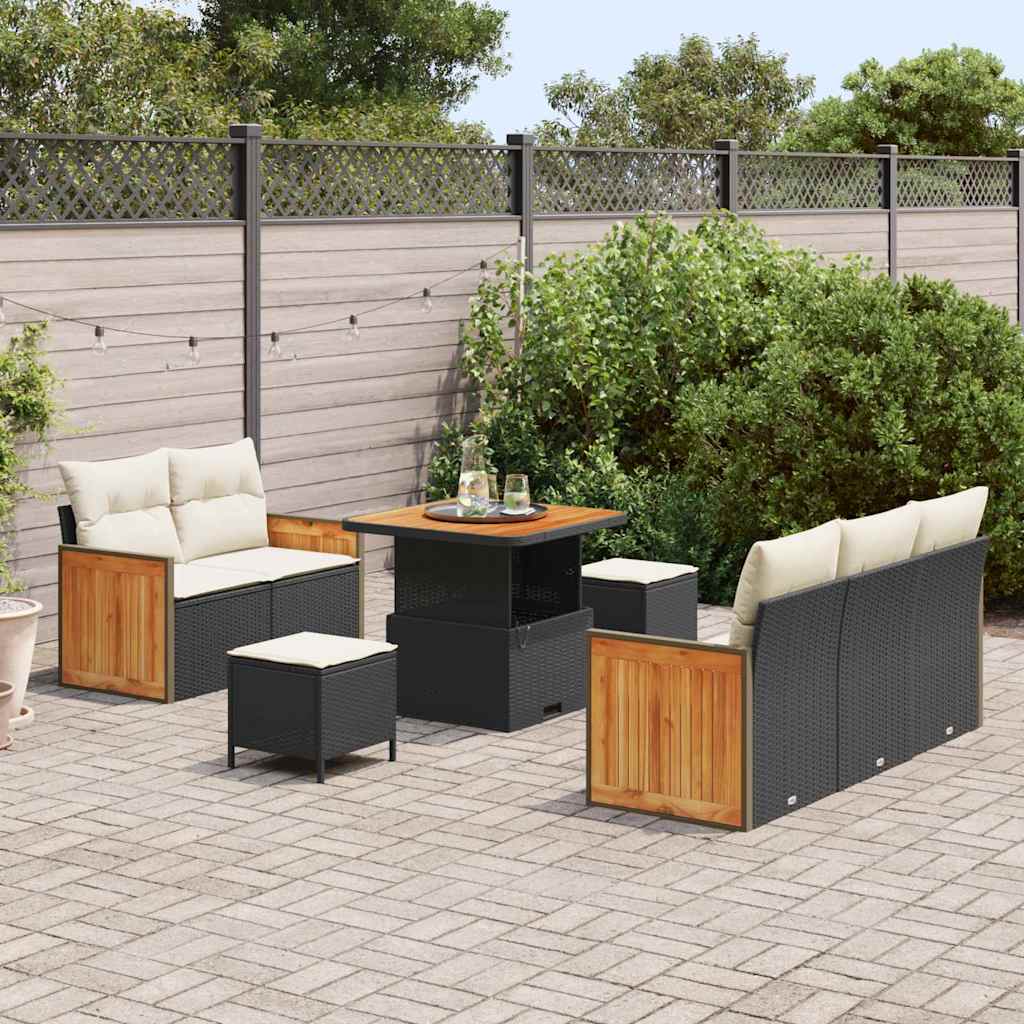 Havesofa Sæt med pude 10 pcs Sort og Cream polyrattan