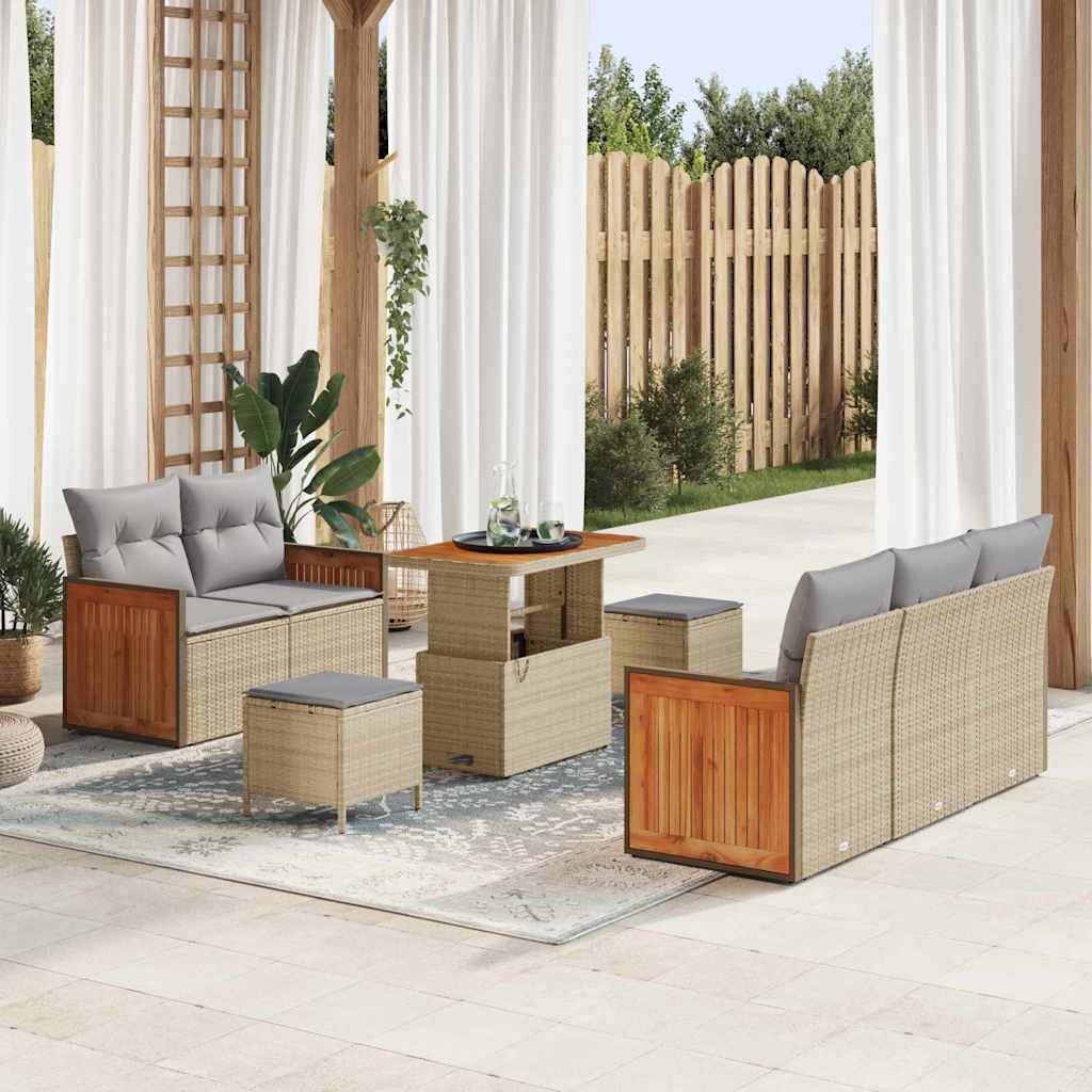 Havesofa Sæt med pude 10 pcs Beige og lys grå polyrattan