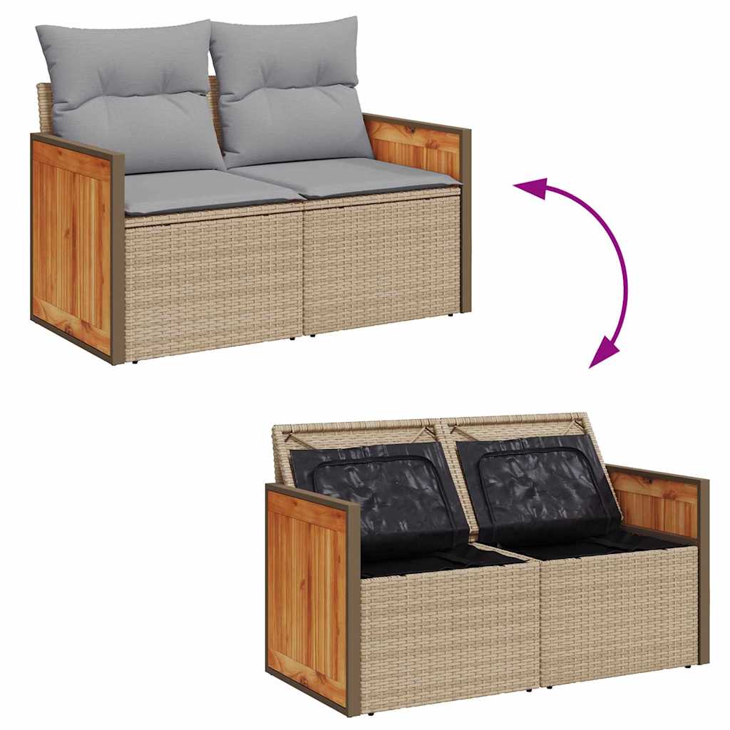 Havesofa Sæt med pude 10 pcs Beige og lys grå polyrattan
