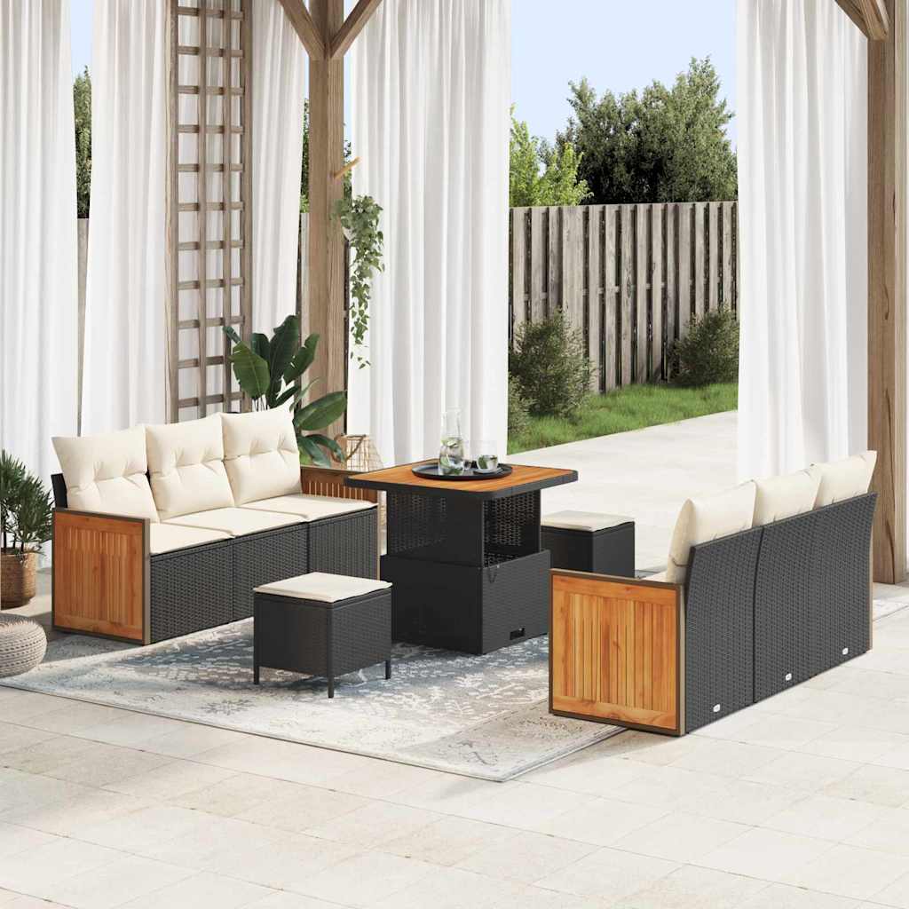 Havesofa Sæt med pude 11 pcs Sort og Cream polyrattan