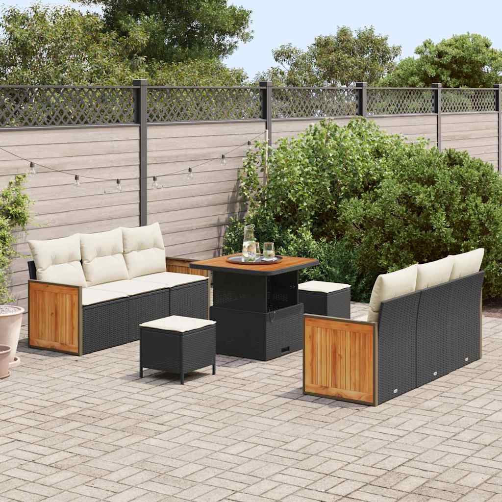 Havesofa Sæt med pude 11 pcs Sort og Cream polyrattan