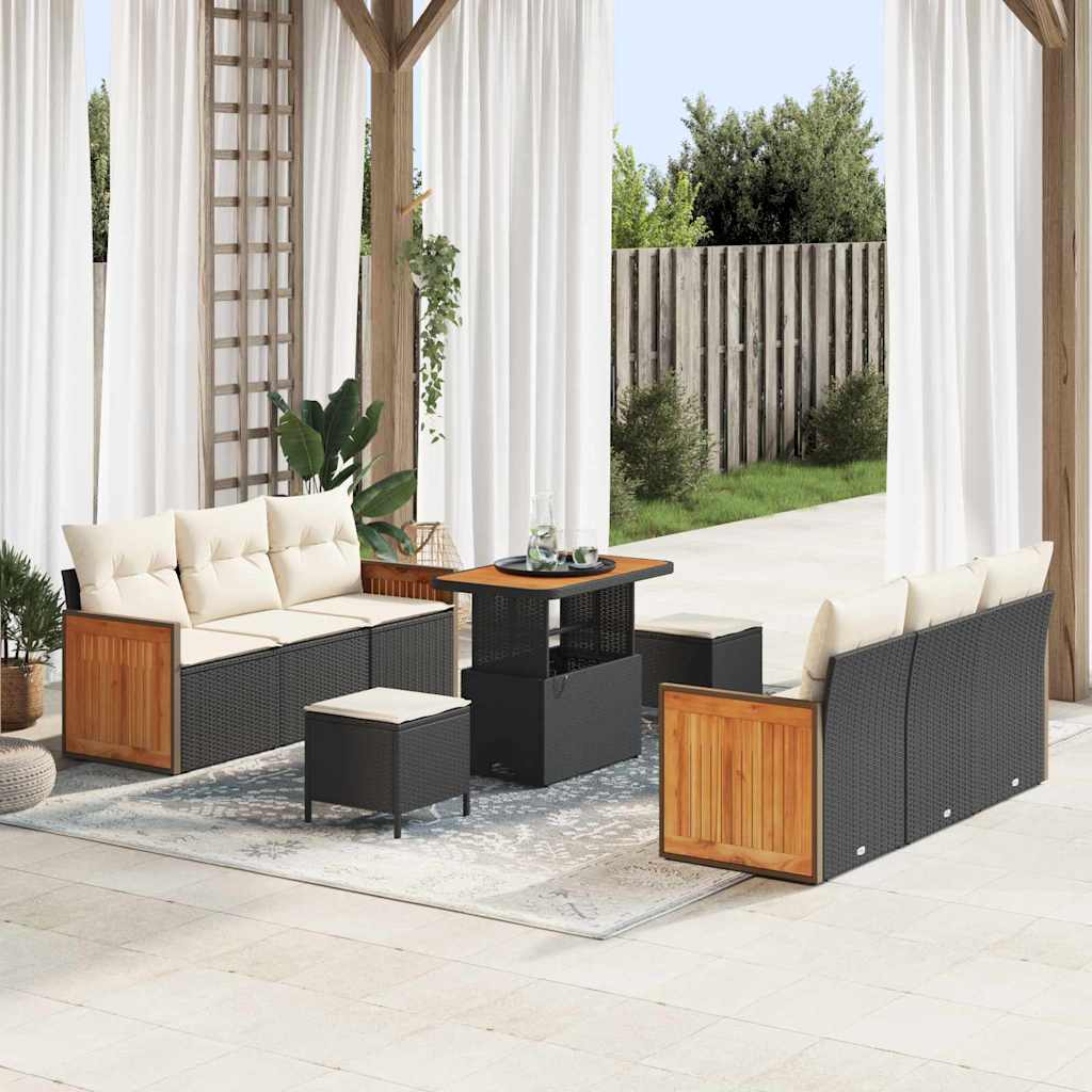 Havesofa Sæt med pude 11 pcs Sort og Cream polyrattan