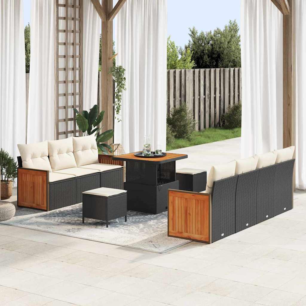 Havesofa Sæt med pude 13 pcs Sort og Cream polyrattan