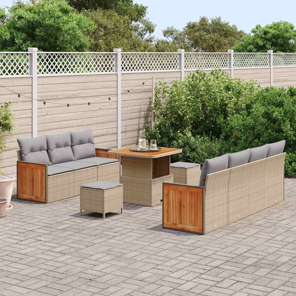 Havesofa Sæt med pude 13 pcs Beige og lys grå polyrattan