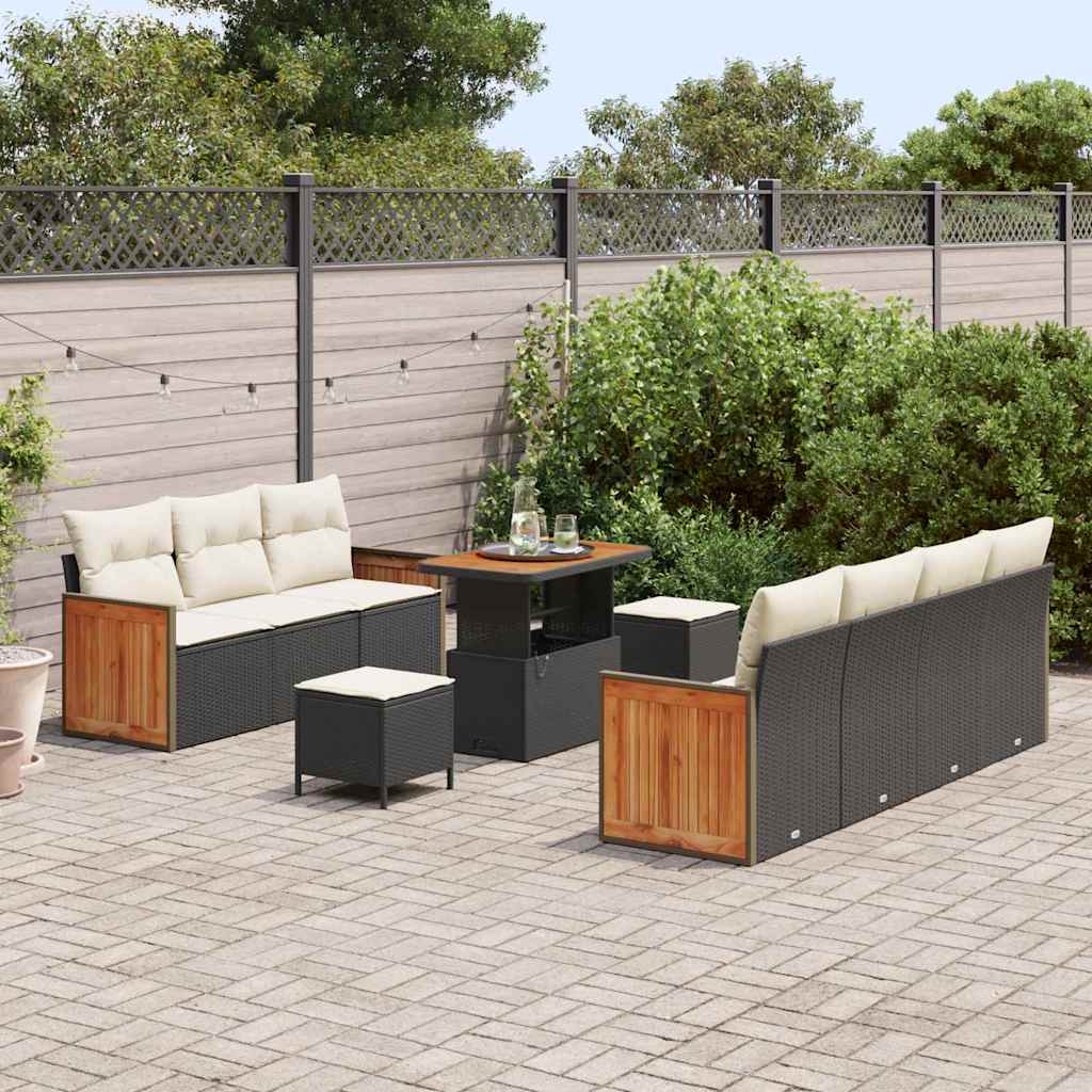 Havesofa Sæt med pude 13 pcs Sort og Cream polyrattan