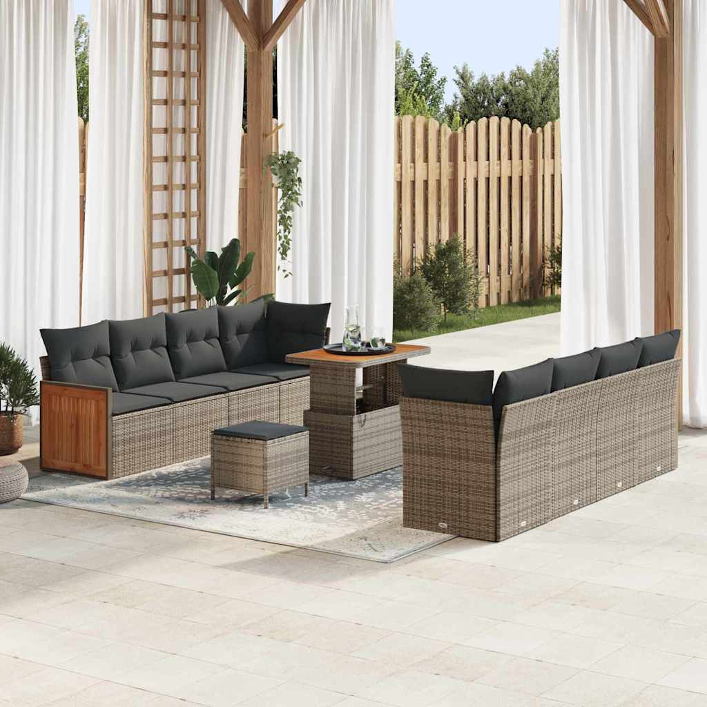 Havesofa Sæt med pude 12 pcs Grå polyrattan