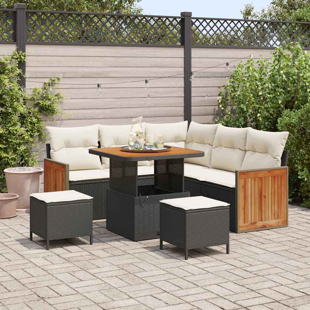 Havesofa Sæt med pude 9 pcs Sort og Cream polyrattan