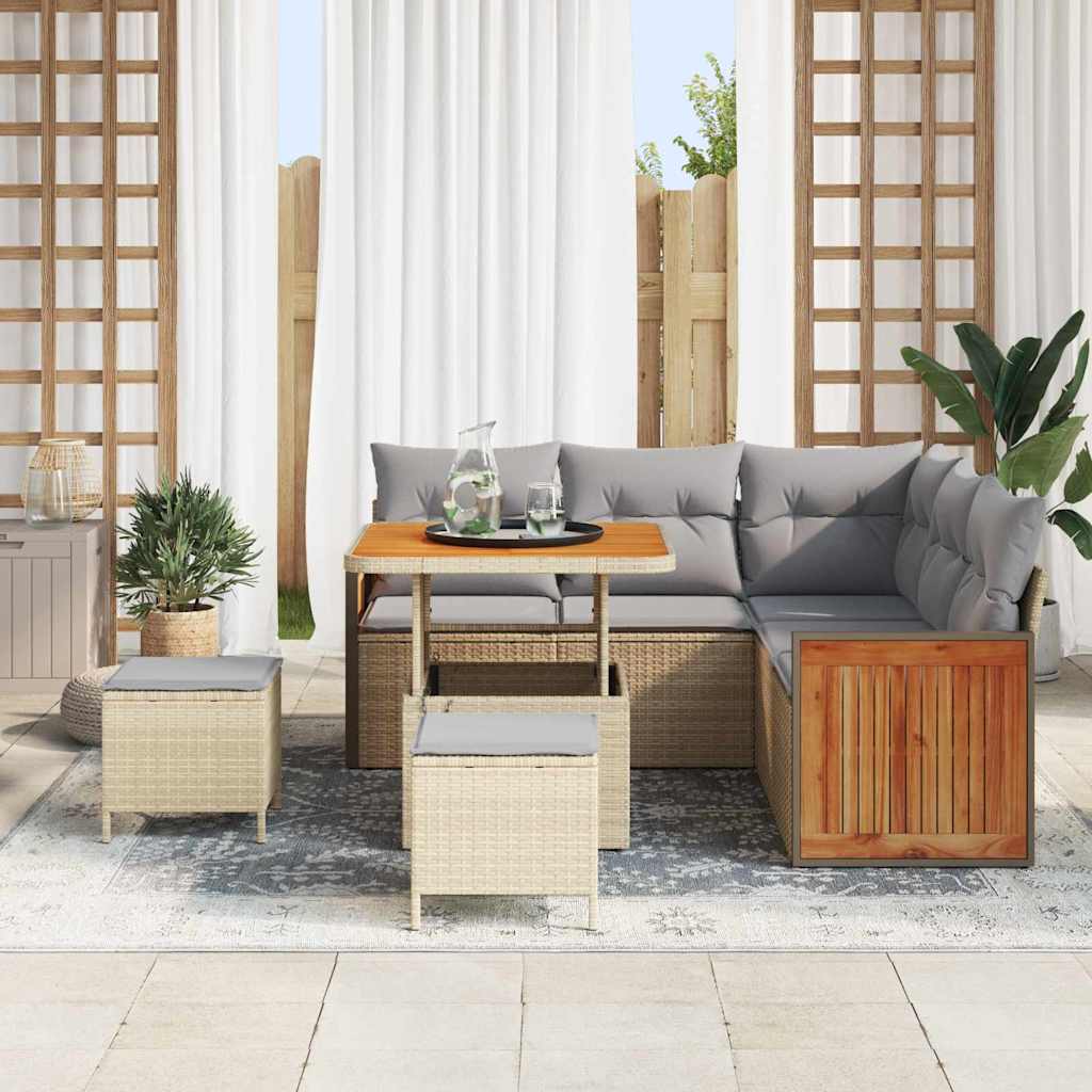 Havesofa Sæt 9 stk. 6-Antal sæder Beige og lys grå polyrattan