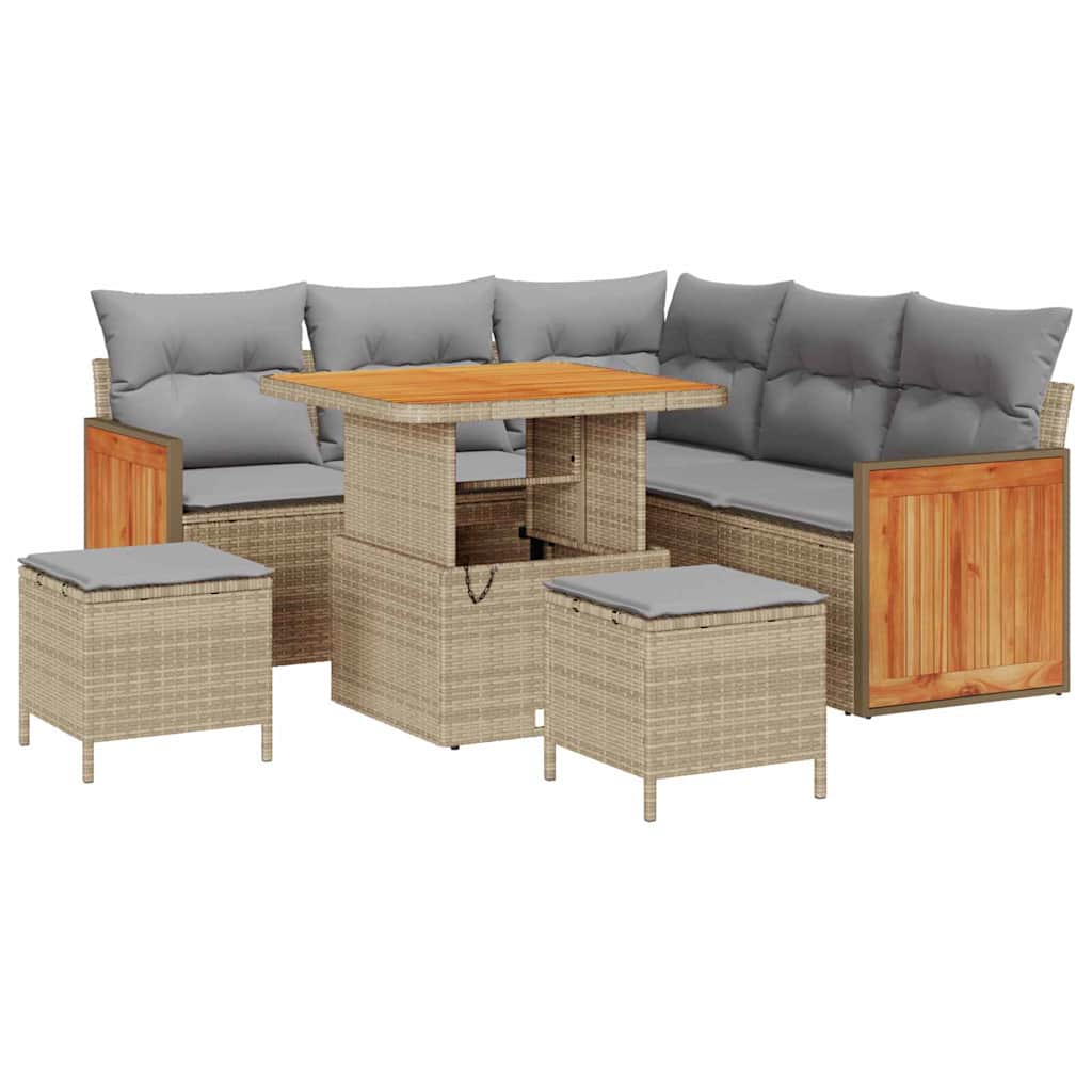 Havesofa Sæt 9 stk. 6-Antal sæder Beige og lys grå polyrattan